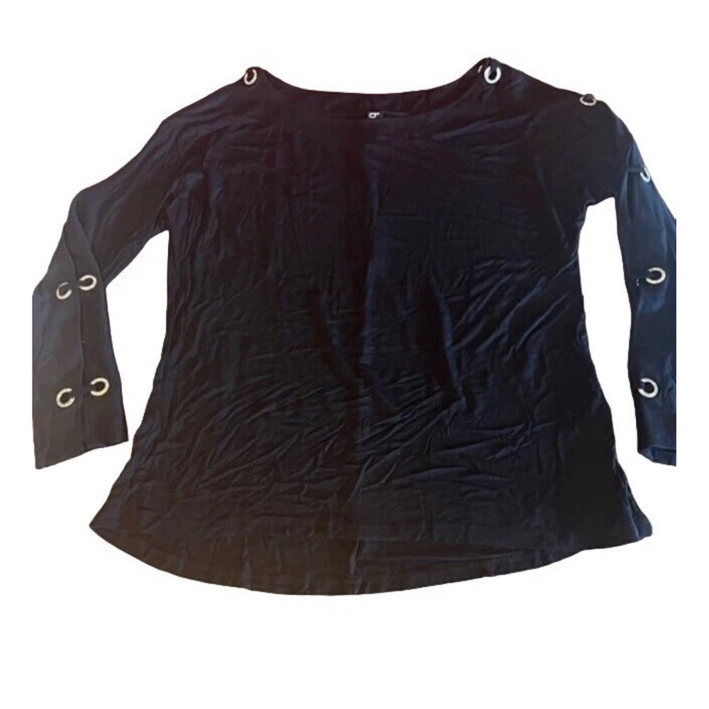Berek Womens Black Cold Shoulder Boat Neck Grommet Sleeve Top Size XL
